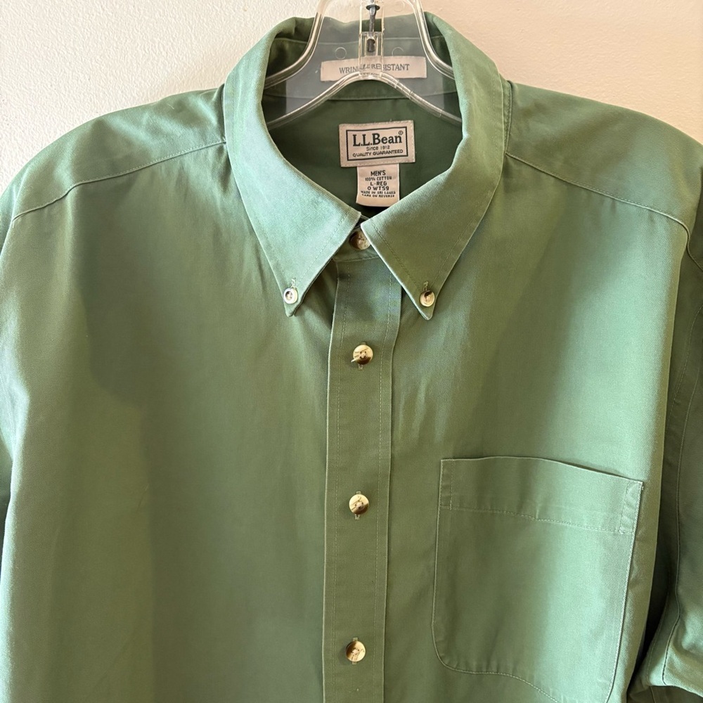 L.L. Bean Green Long-Sleeve Button-Down Shirt, Like New, Sz L-Regular. - Picture 2 of 11